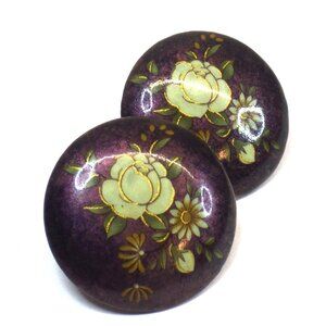 Round Purple Statement Earrings Floral Pattern Vintage Pierced/Post approx. 1"